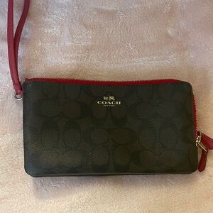 Coach Dark Brown and Red Wristlet